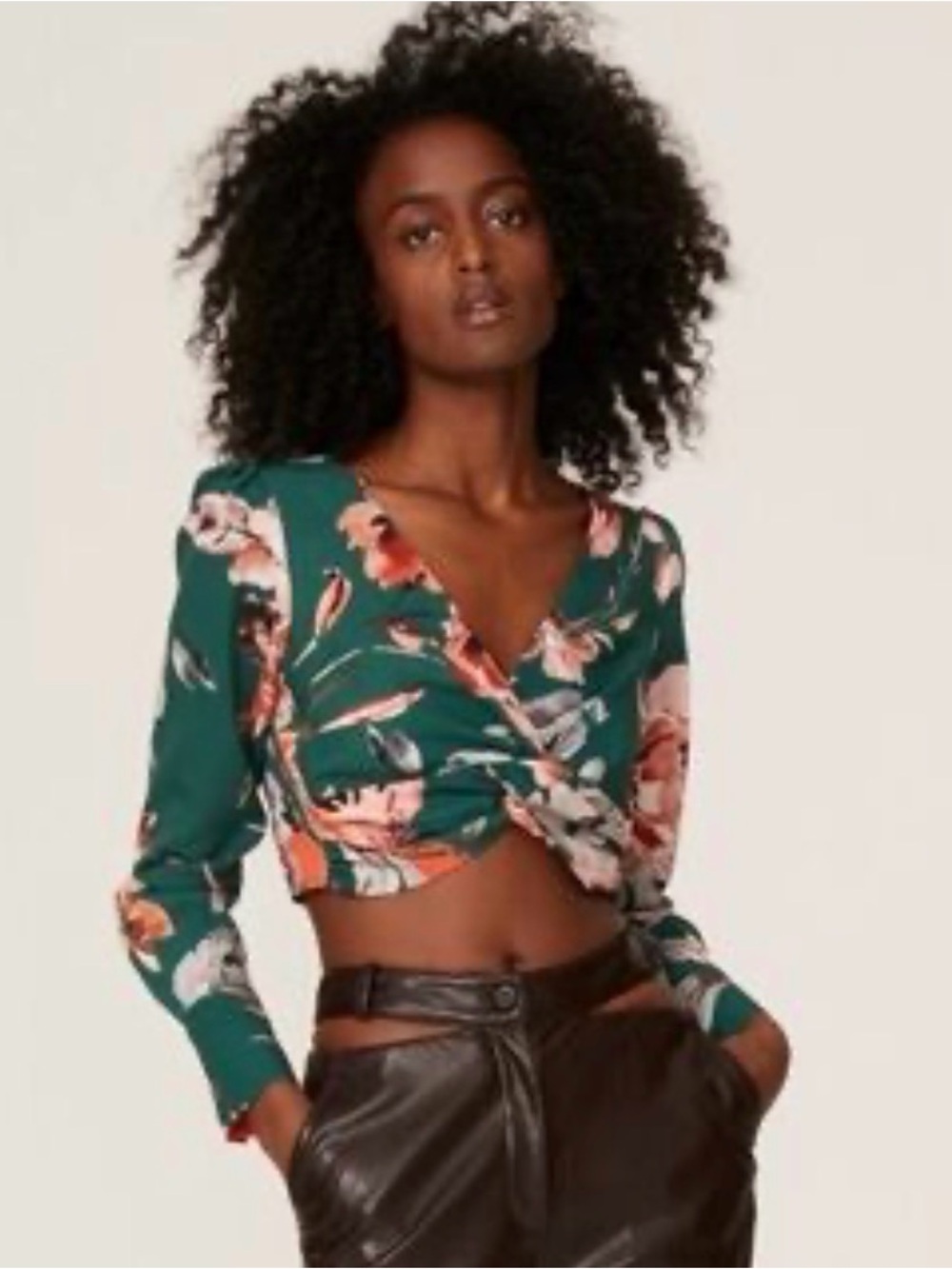 Marissa Web Green Floral Puff Sleeve Crop Top | 10